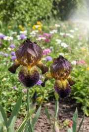 Bearded Iris Seeds – Golden Midnight Veined, Black and Yellow Ruffled Blooms, Iris germanica, 45 Seeds for Ornamental Gardens
