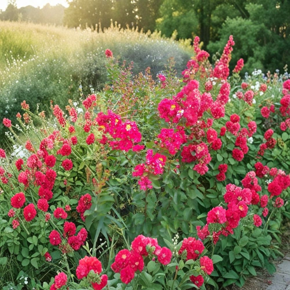 Dynamite Crape Myrtle Tree - Lagerstroemia indica Live Plant with Deep Red Blooms, 4-6 Feet Tall