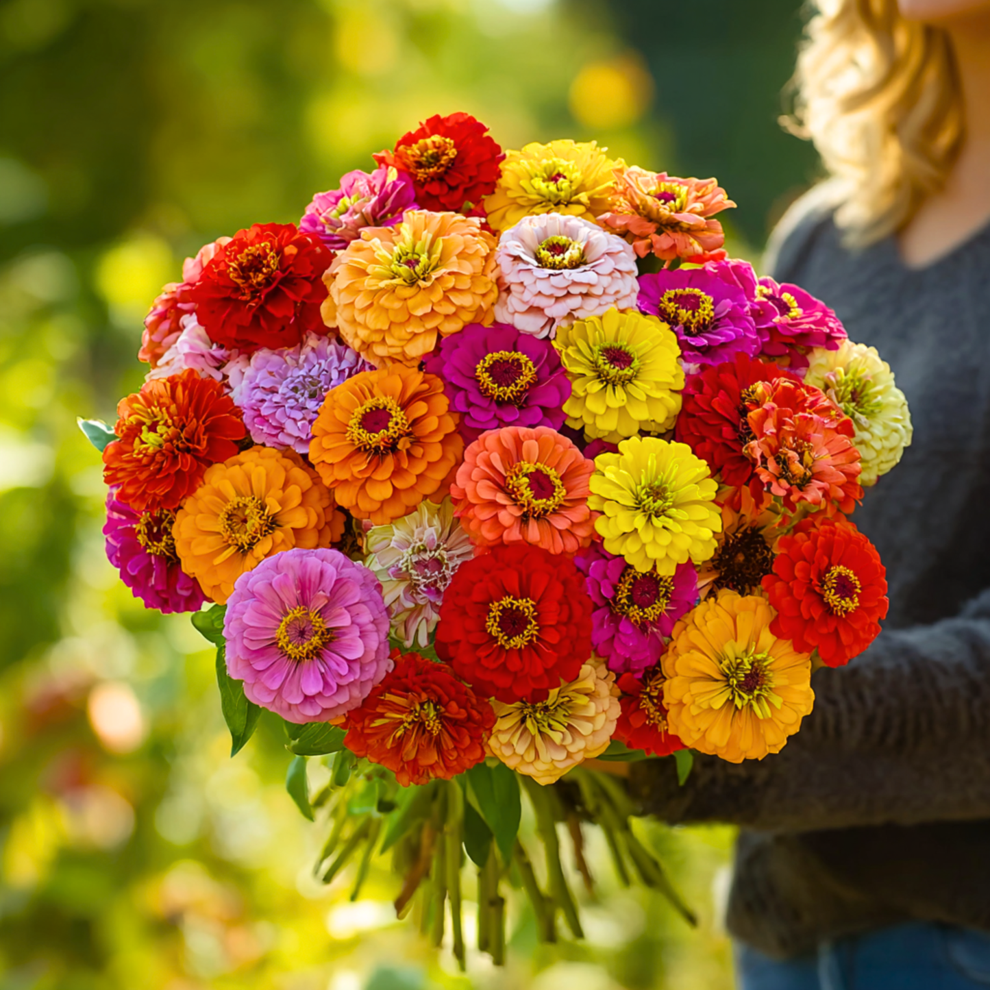 California Giants Zinnia Seeds – 100 Heirloom, Open Pollinated, Rainbow Colors, Cut-and-Come-Again, Zinnia elegans