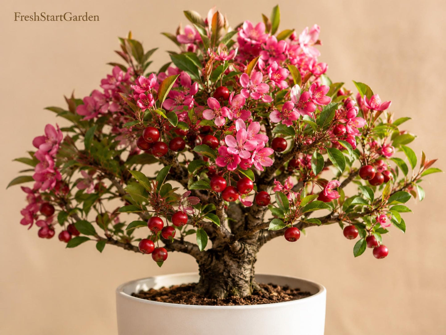 Roselow Crabapple Rooted Plant – Malus spp. Flowering Wildlife Tree with White Blossoms and Red Fruit for Zones 4-9