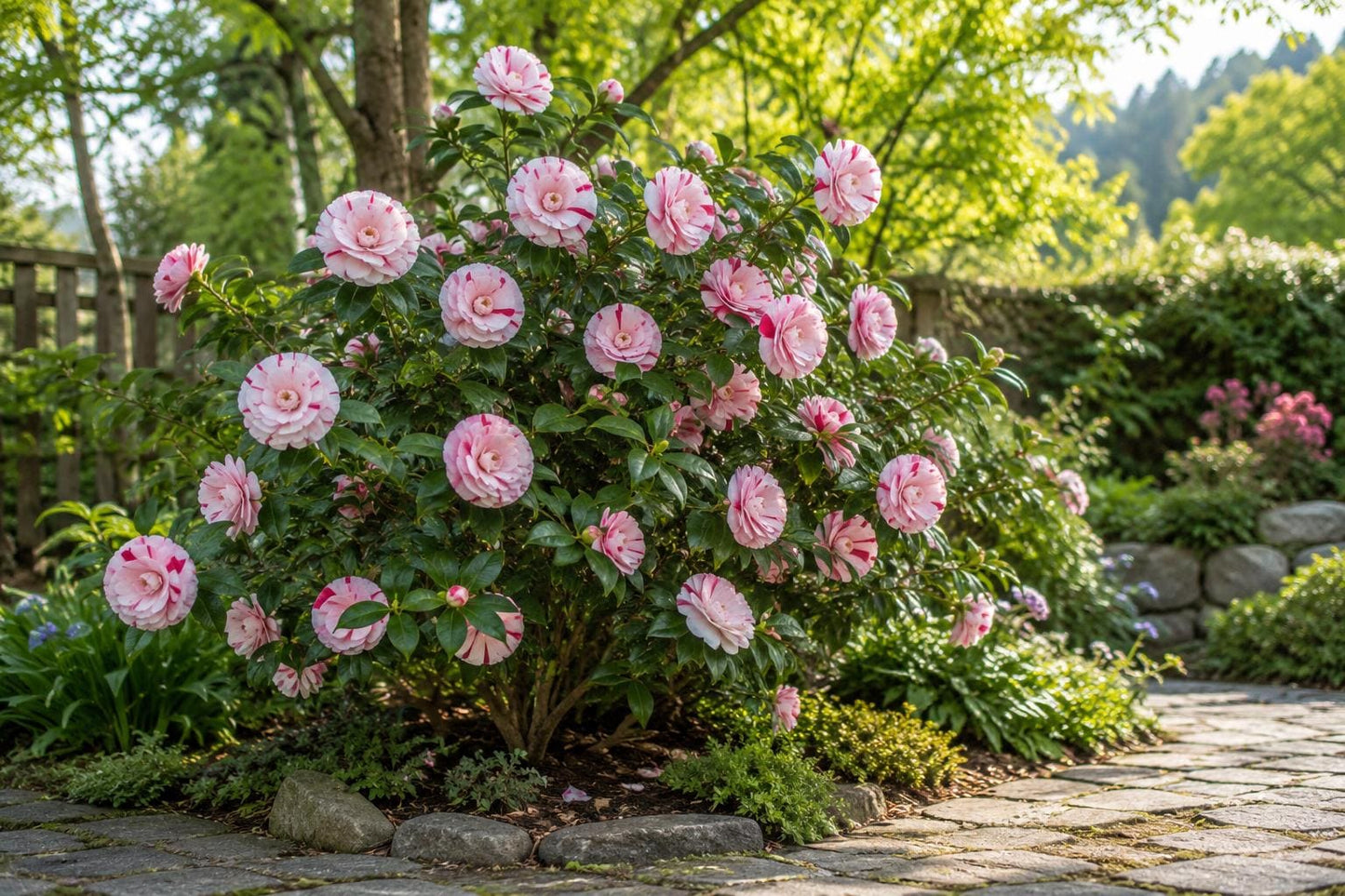 Live Camellia Japonica Starter Plant - LA Peppermint Bicolor Bloom - Flowering Shrub for Garden & Container