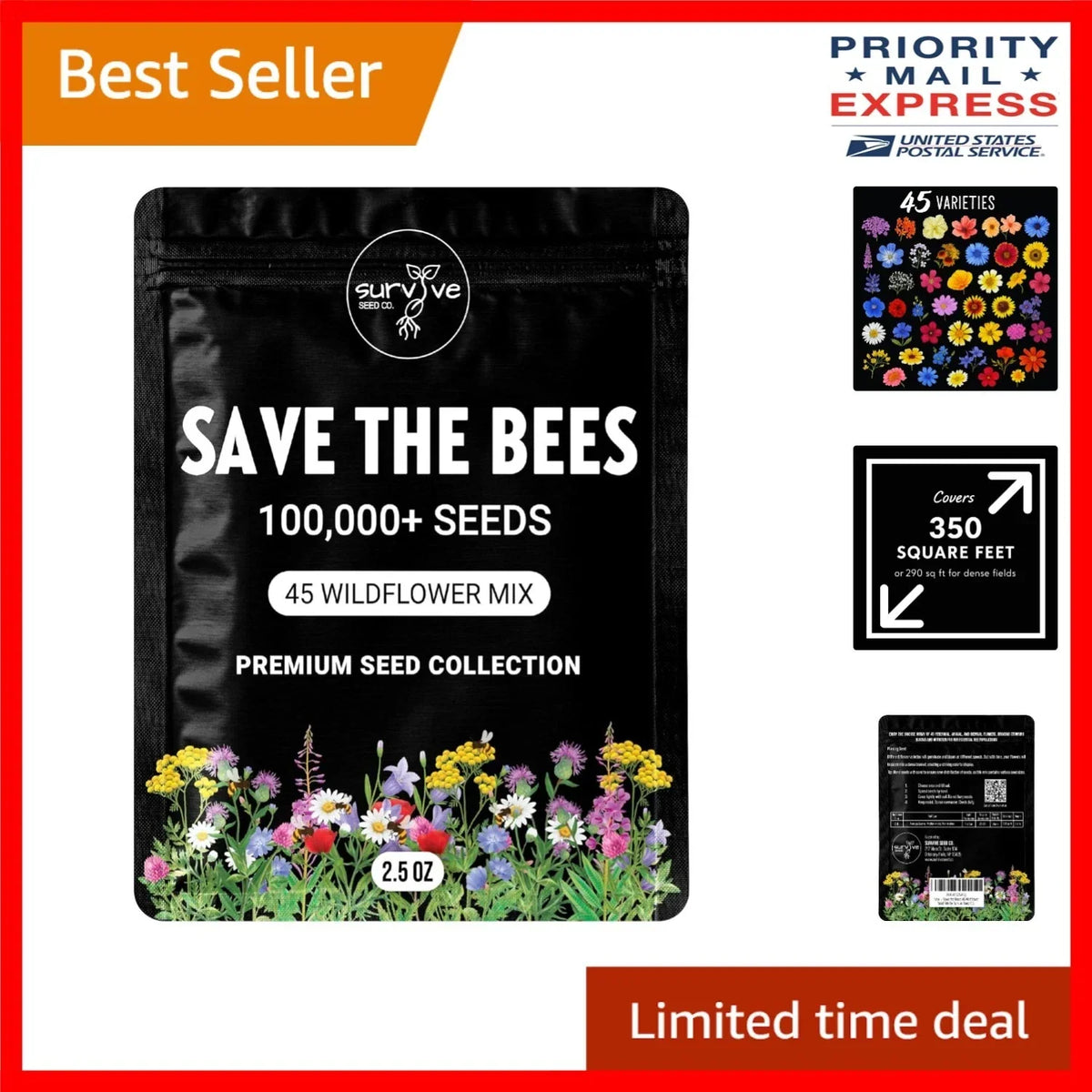 Wildflower Seed Mix – 100,000 Heirloom Seeds for Pollinator-Friendly Gardens