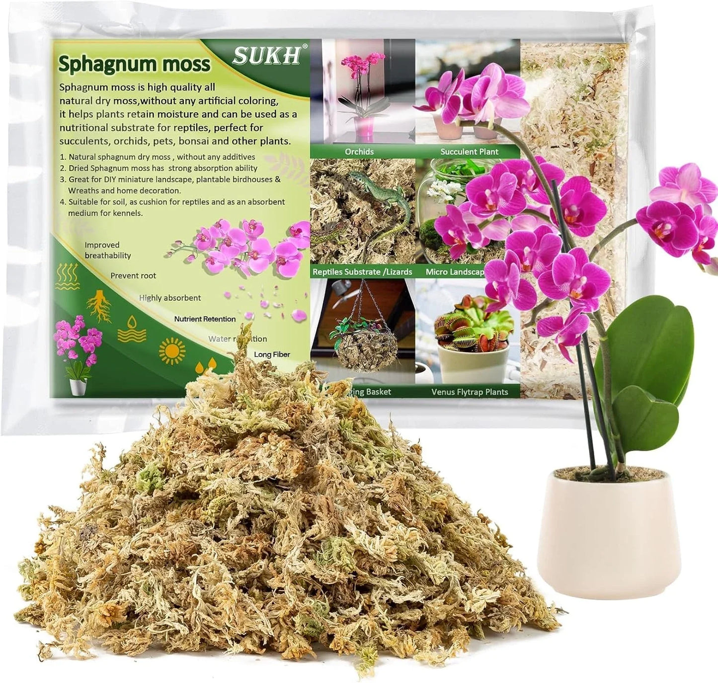 4oz Natural Dried Long-Fiber Sphagnum Moss for Plants, Terrariums & Gardening, Sphagnum spp.