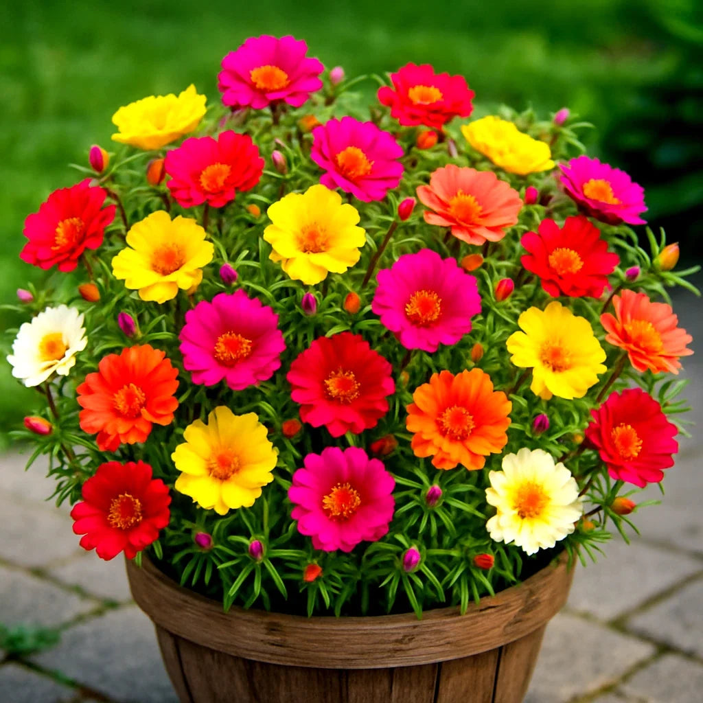 Moss Rose Seeds Mix, Groundcover Flowers, Double Grandiflora, Portulaca grandiflora, 4000+ Seeds, Drought-Resistant, Full Sun