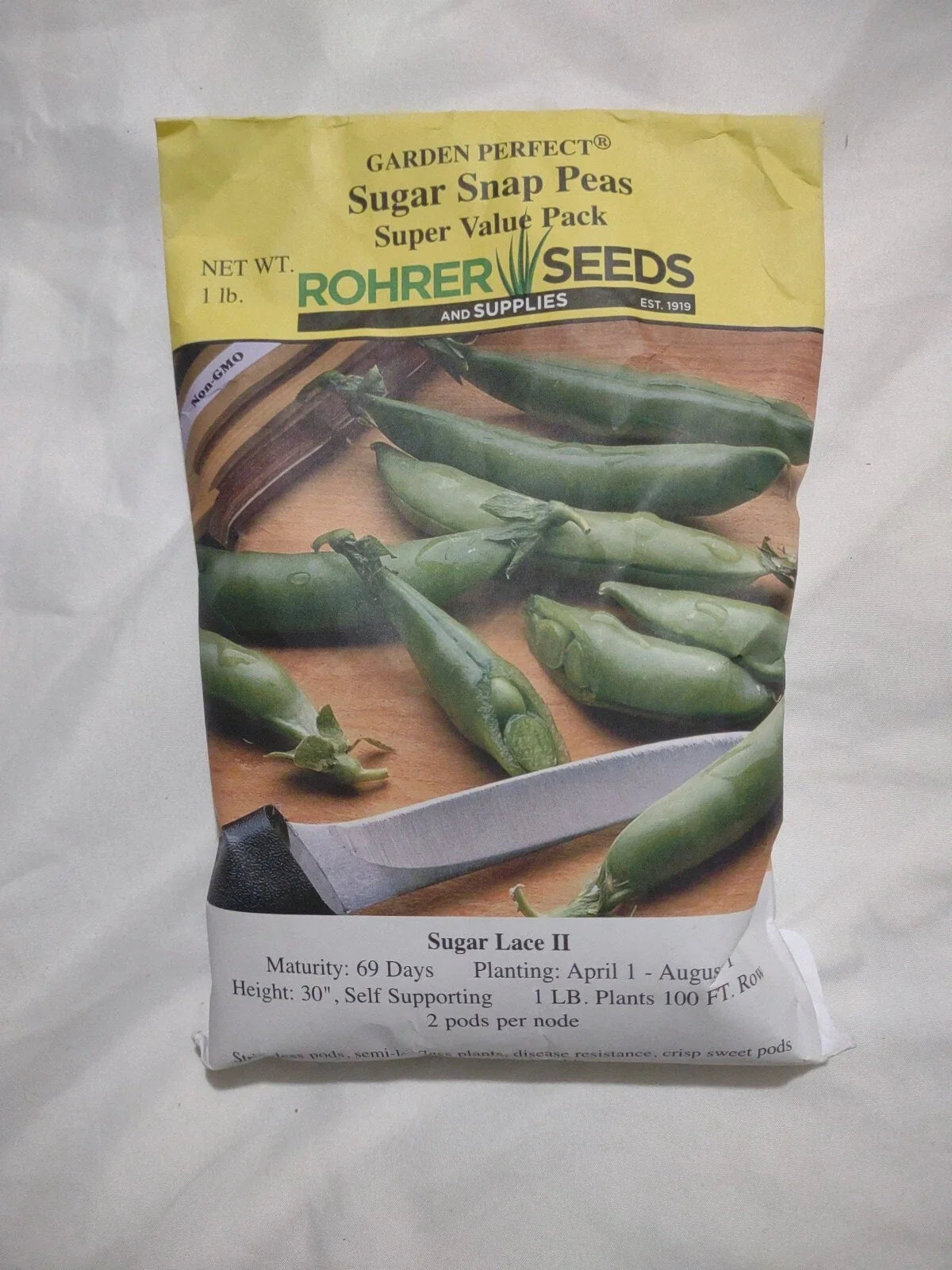 Sugar Snap Peas Seeds 1LB Non-GMO Pisum sativum var. macrocarpon, Self-Supporting, 69 Days Maturity