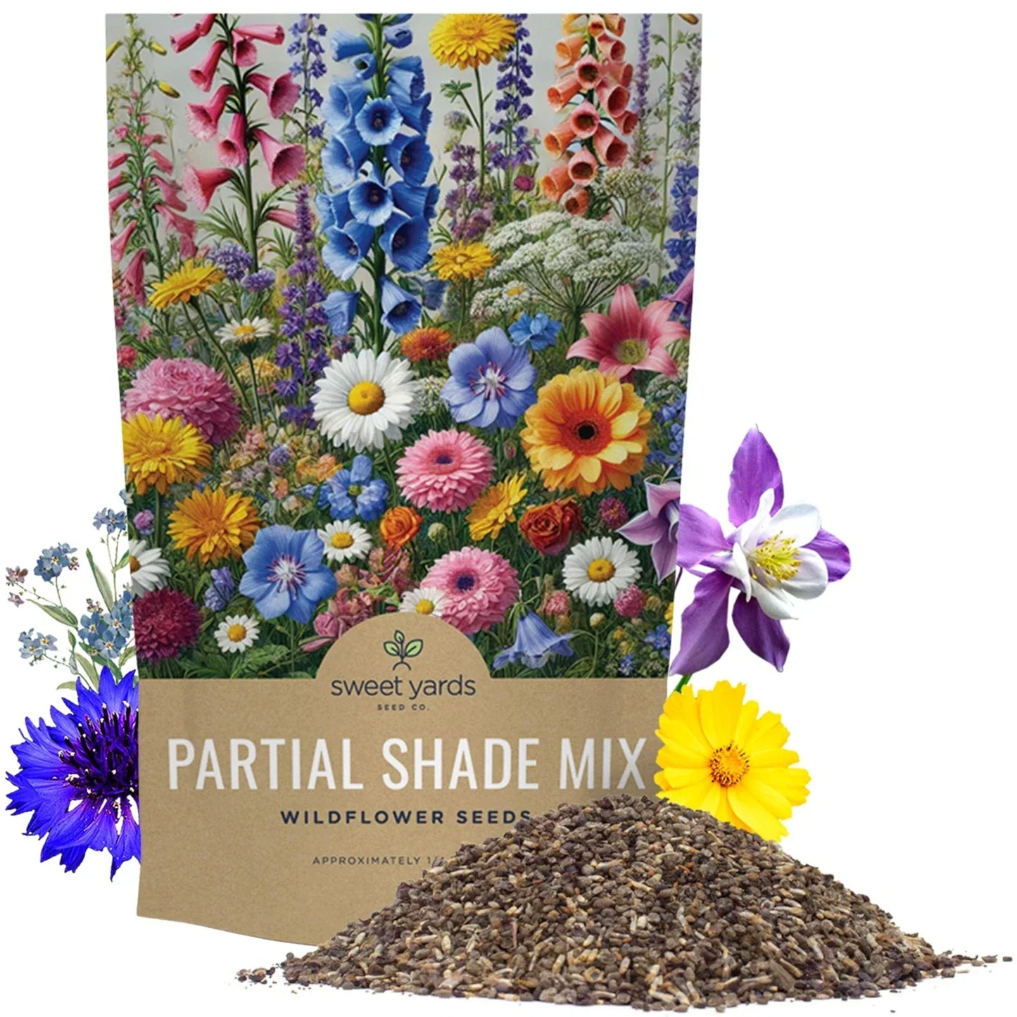 Bulk Wildflower Seeds Partial Shade Mix - 1/4 Pound, 30,000 Annual & Perennial Seeds for Gardens