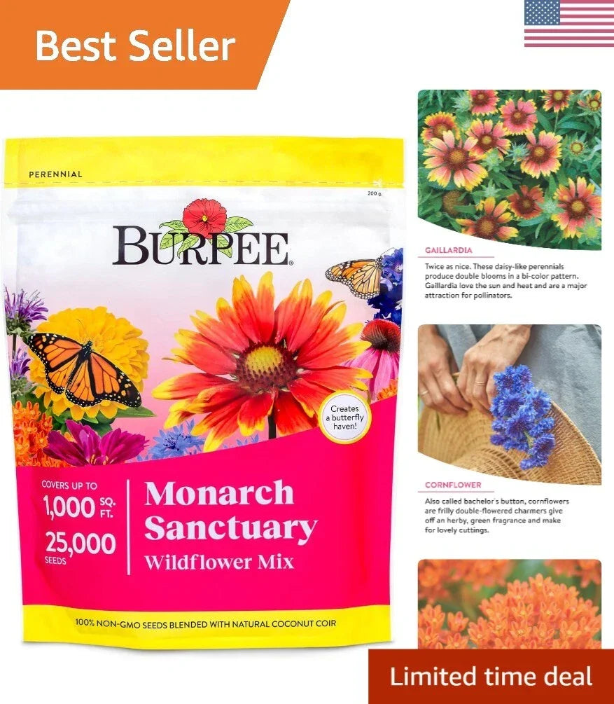 Wildflower Seed Mix - 25,000 Non-GMO Seeds for Monarch Butterfly Gardens