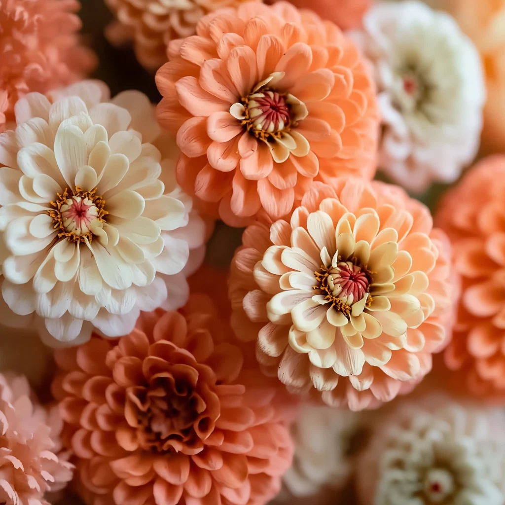 Peaches and Cream Zinnia Seeds Mix - 100 Salmon, Peach & White Annual Flower Seeds
