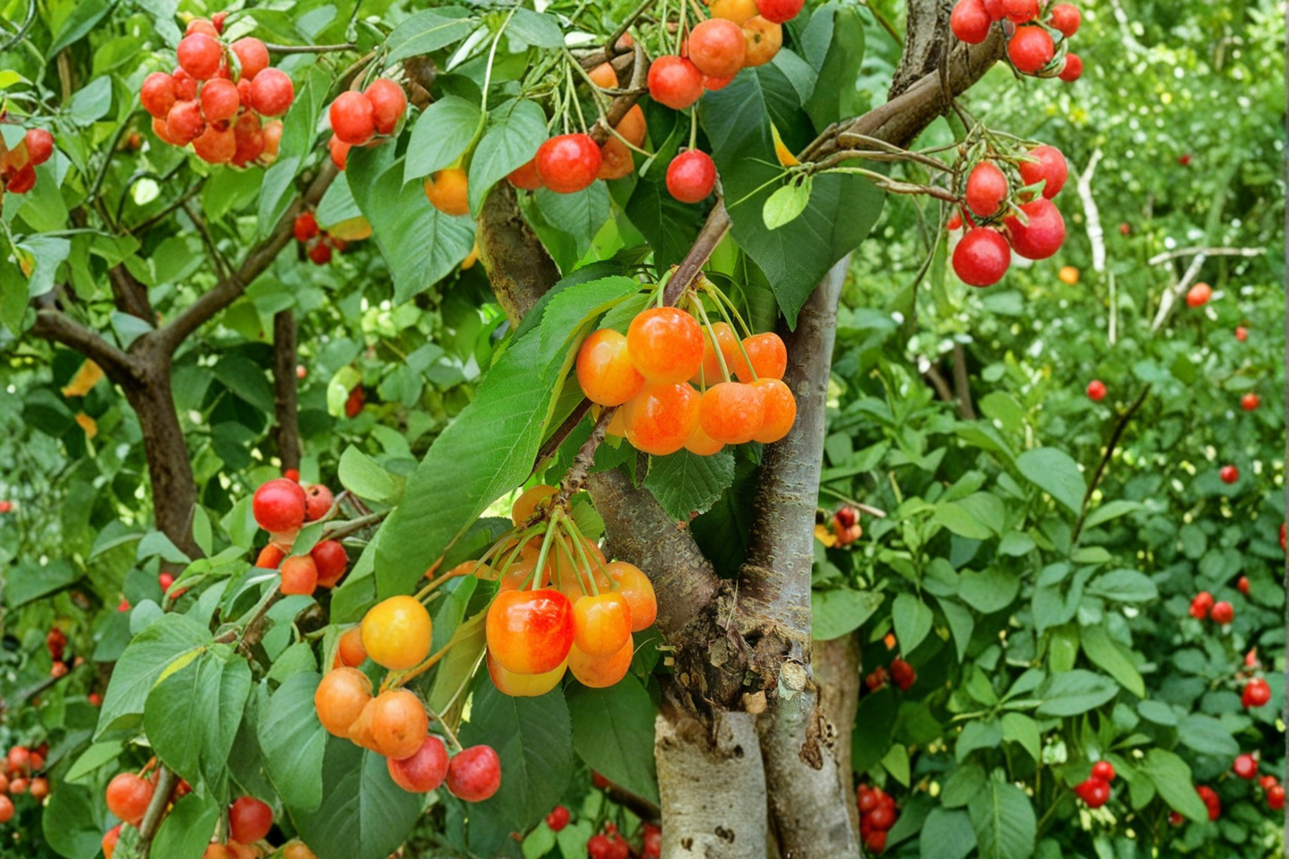 Yellow Cherry Tree, 4 Ft Live Fruit Tree, Rainier Type Cherries, Prunus avium, Edible Garden Orchard Plant