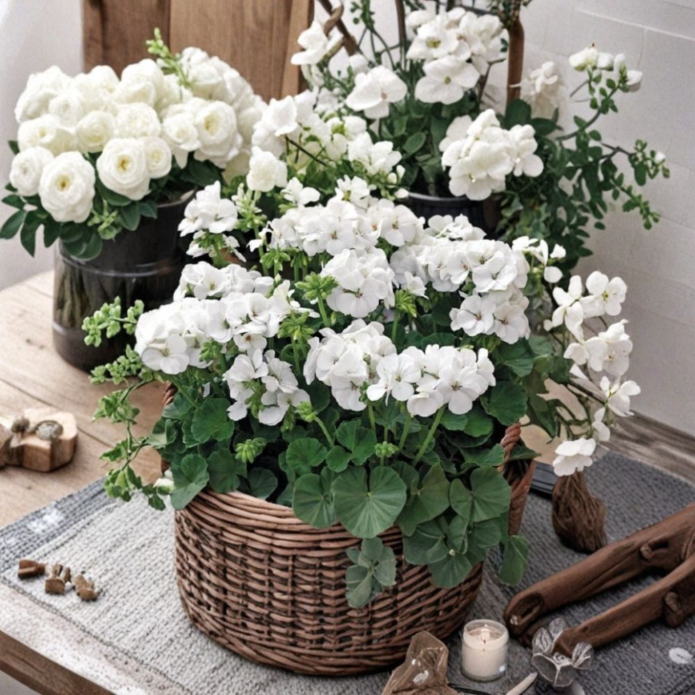 MultiBloom White Geranium Seeds – 15 Film Coated Seeds for Patio & Container Gardening