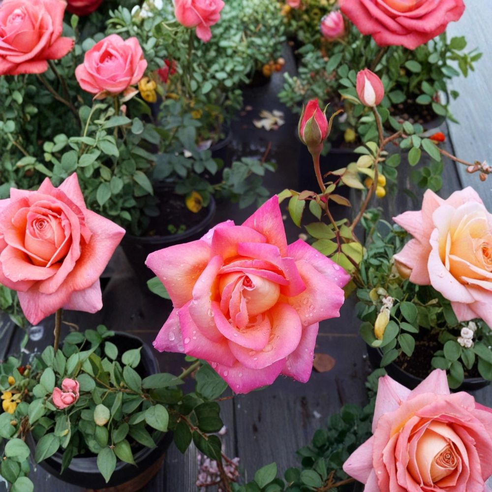 Broadway Rose – Rosa Hybrid Tea Live Plant | 5 Gallon Bush | Golden Yellow & Pink Fragrant Blooms