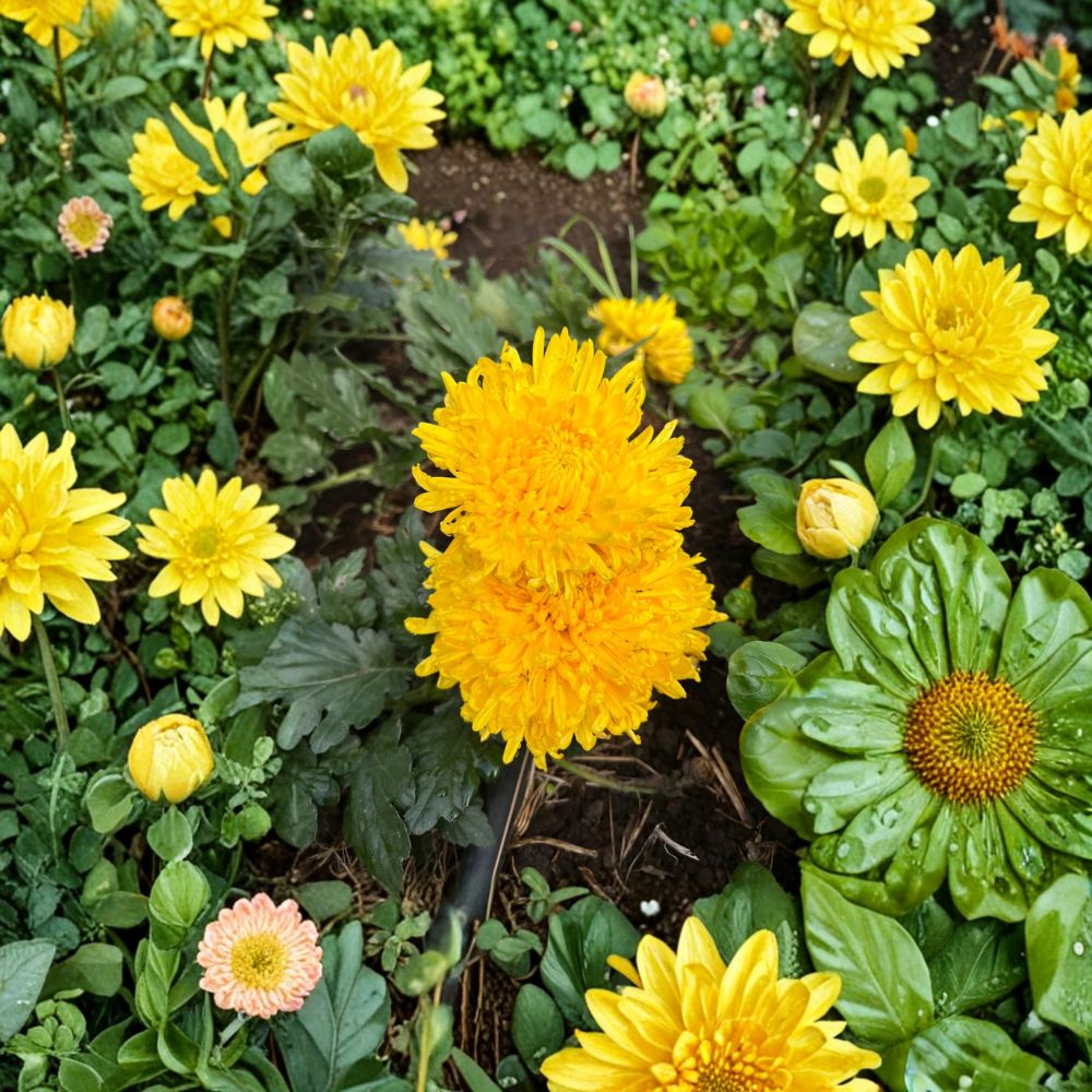 Golden Crown Chrysanthemum – Japanese Mum Live Plant with Large Yellow Blooms, Perennial for Patio & Garden