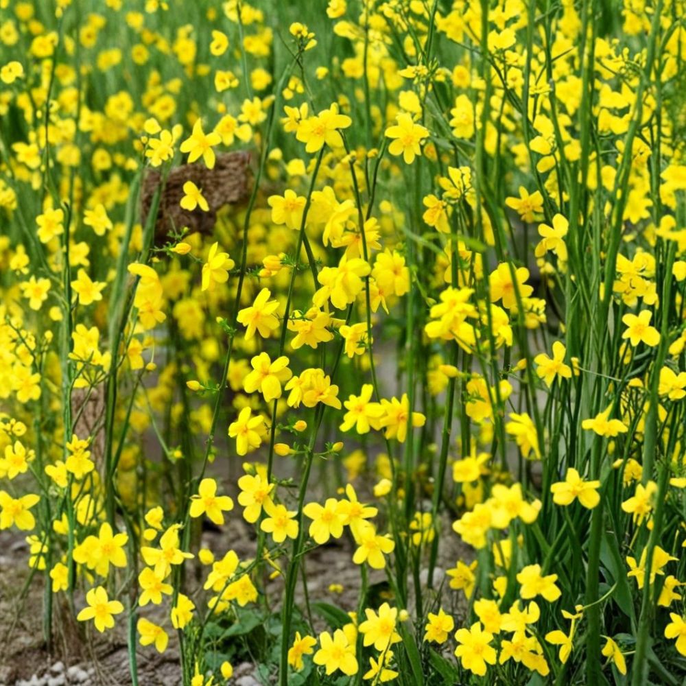 Winter Jasmine Live Plants Set of 2 | Jasminum nudiflorum Bare Root Shrubs with Yellow Winter Blooms