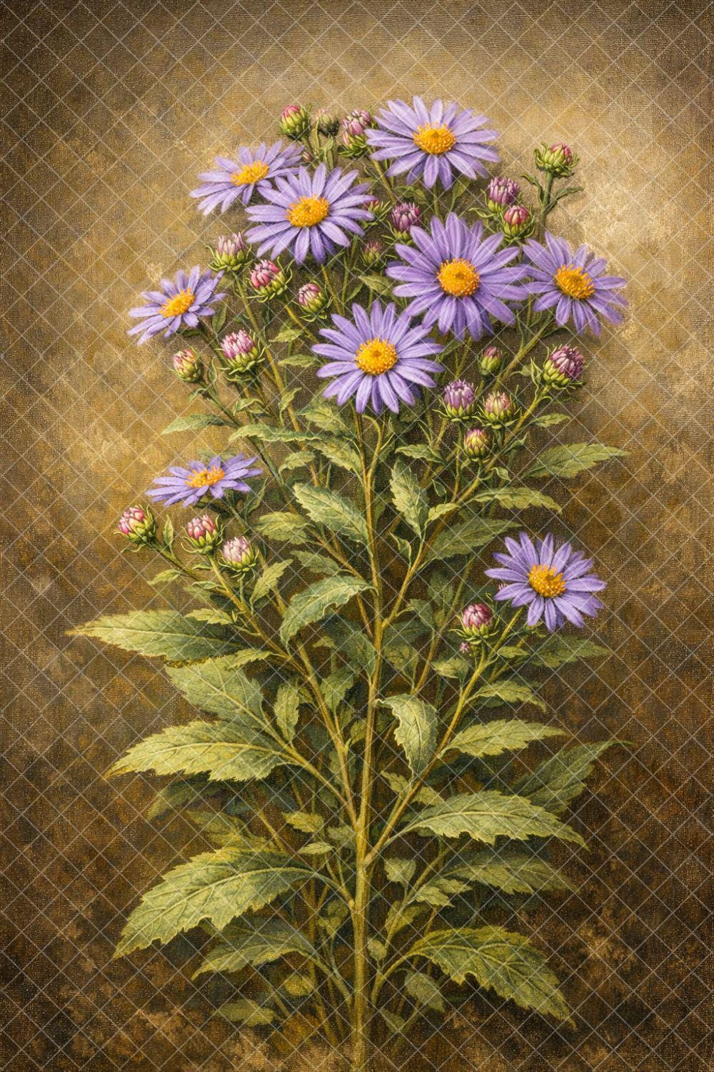Vintage Botanical Print Set – Purple Aster Floral Art Digital Download Symphyotrichum oblongifolium
