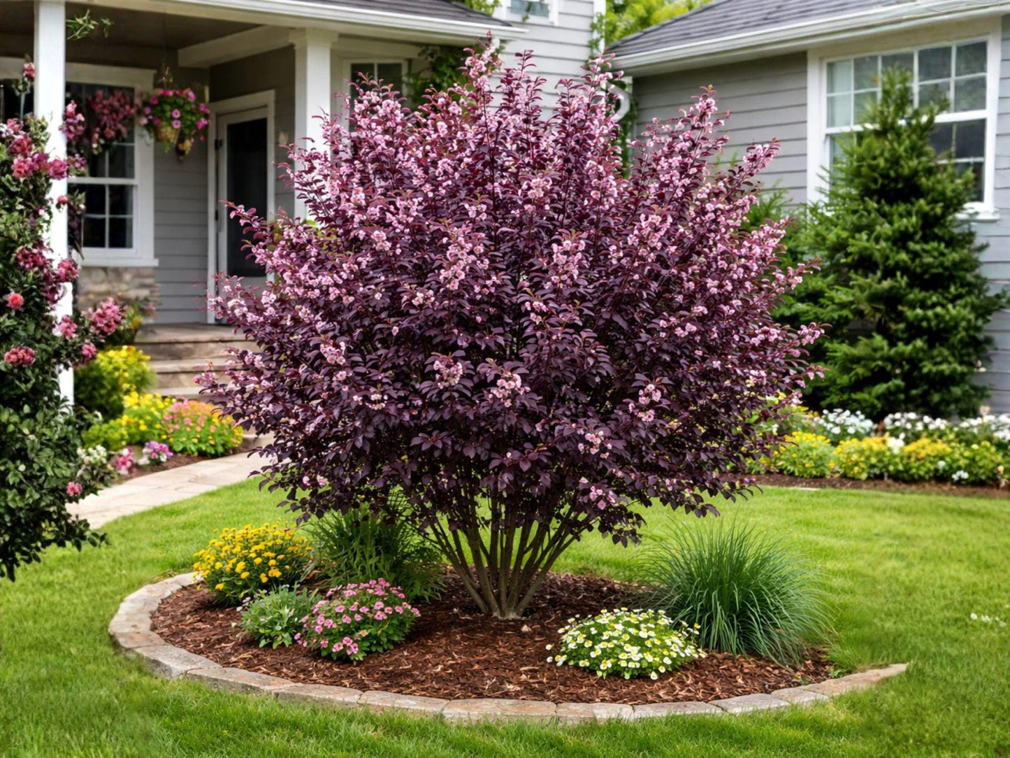 Purple Leaf Plum Ornamental Tree - Live Bare Root Plant, Pink Flowers, Deep Purple Foliage, Prunus cerasifera