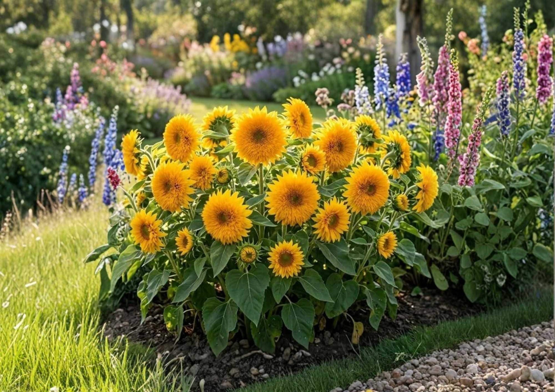 Double Dwarf Sunflower Seeds Teddy Bear Sungold Heirloom Flower Seeds for Garden, Compact Bright Yellow Blooms, Ornamental Planting