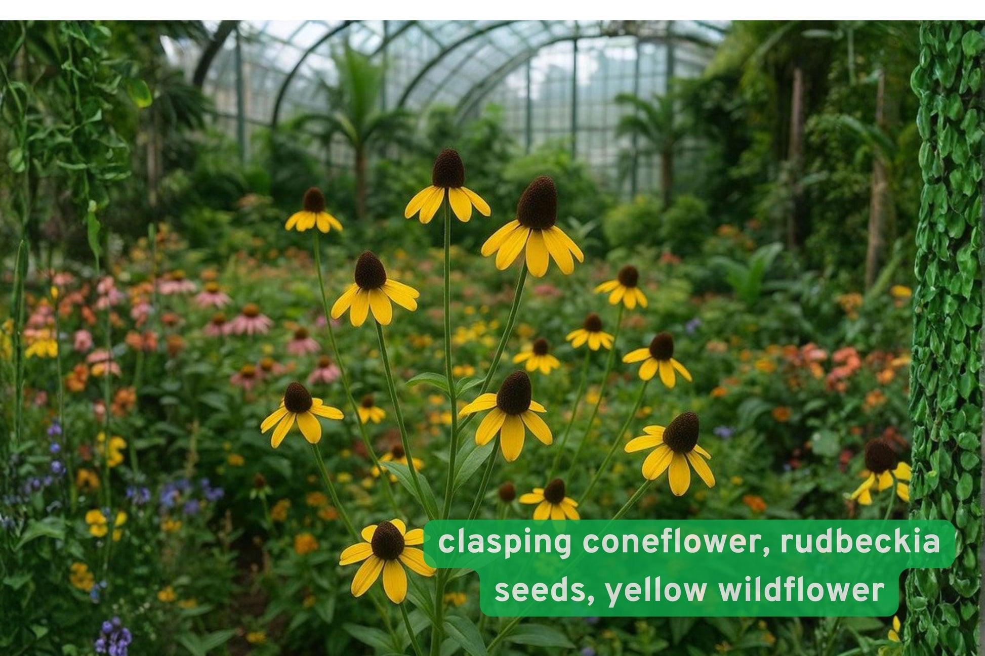 clasping coneflower seeds, Rudbeckia amplexicaulis, native wildflower seeds, yellow flower seeds, pollinator garden seeds, summer bloom seeds, tall perennial seeds, meadow flower seeds, bee butterfly attractor, drought tolerant seeds, native plant seeds, wildflower seed packet, garden border plants