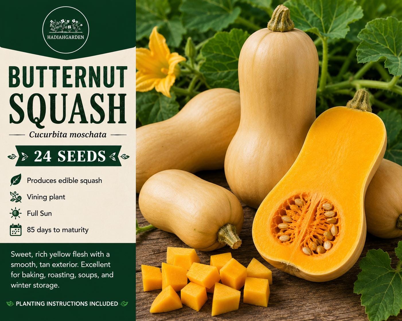Butternut Squash Seeds – Cucurbita moschata – Winter Vegetable Seeds for Gardening, Roasting, Baking, Soup Recipes