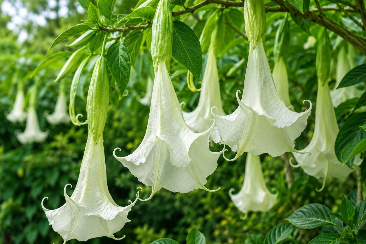 Shredded White Fantasy Brugmansia Plant - Rare Tropical Angel's Trumpet - Indoor or Garden Decor - Brugmansia spp.