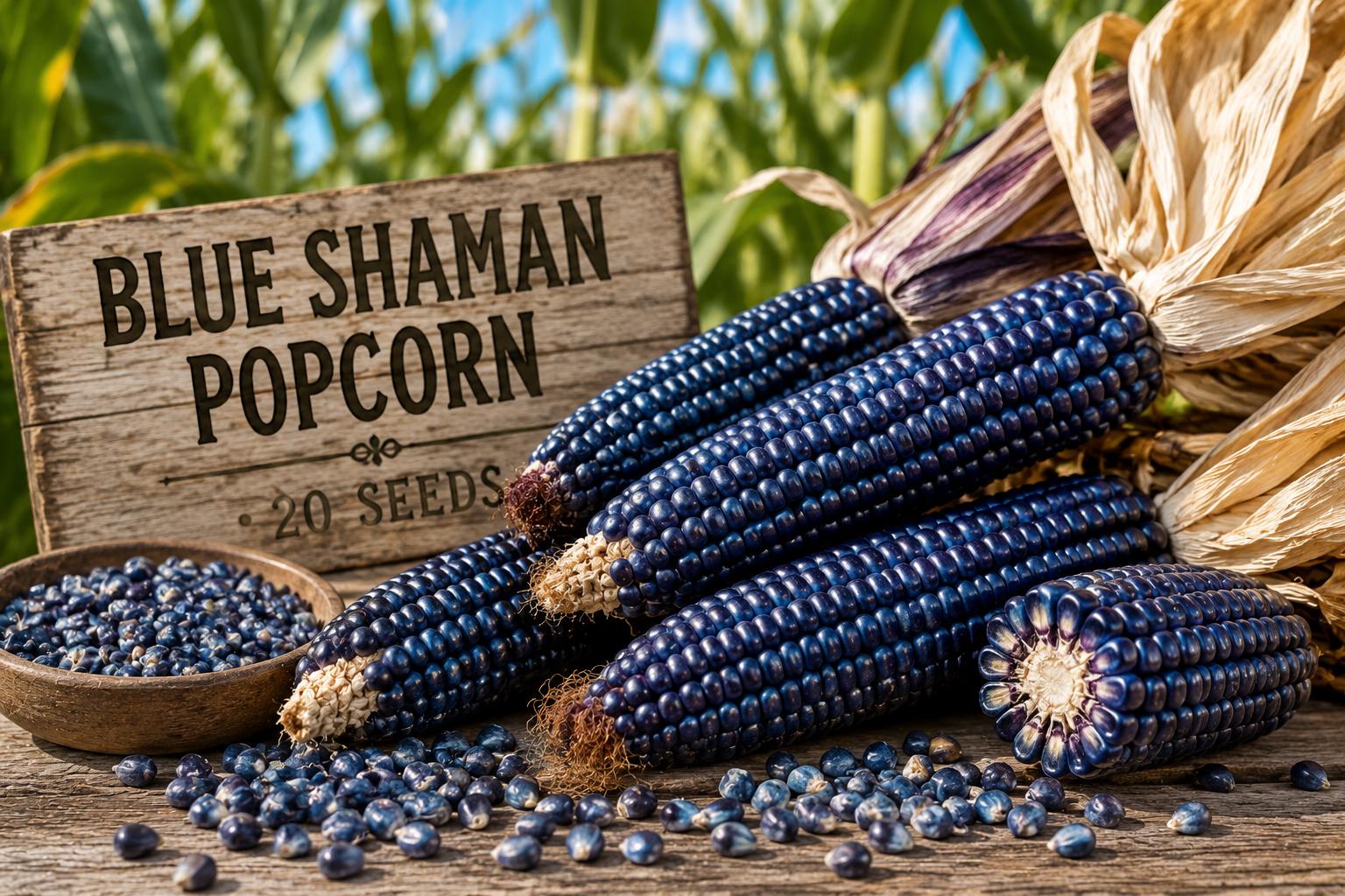 Blue Shaman Popcorn Seeds - Heirloom Zea mays with Blue Kernels for Popping & Edible Use, Full Sun Annual Corn