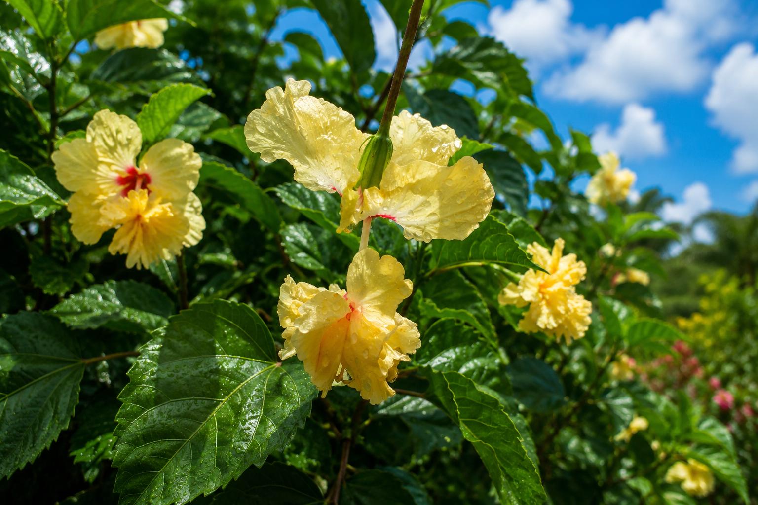 Yellow Apricot Lion Tail Pom Pom Tropical Hibiscus Plant | Rare Hibiscus rosa-sinensis for Garden & Indoor