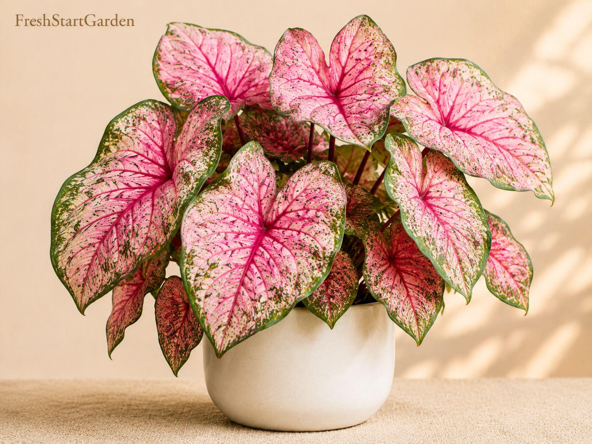 Pinky Swear Caladium Bulbs – Colorful Tropical Foliage for Shade Gardens – Caladium bicolor, Container & Landscape Plant