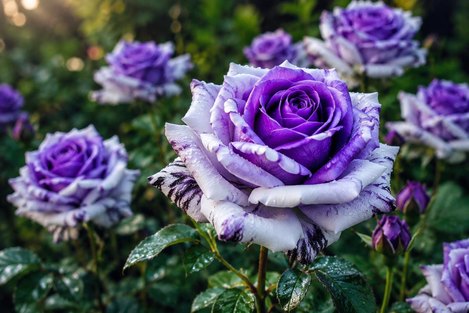 Rare Twin Rose Seeds - 20pcs Purple and White Variegated Rosa spp. for Garden Beds, Borders & Containers