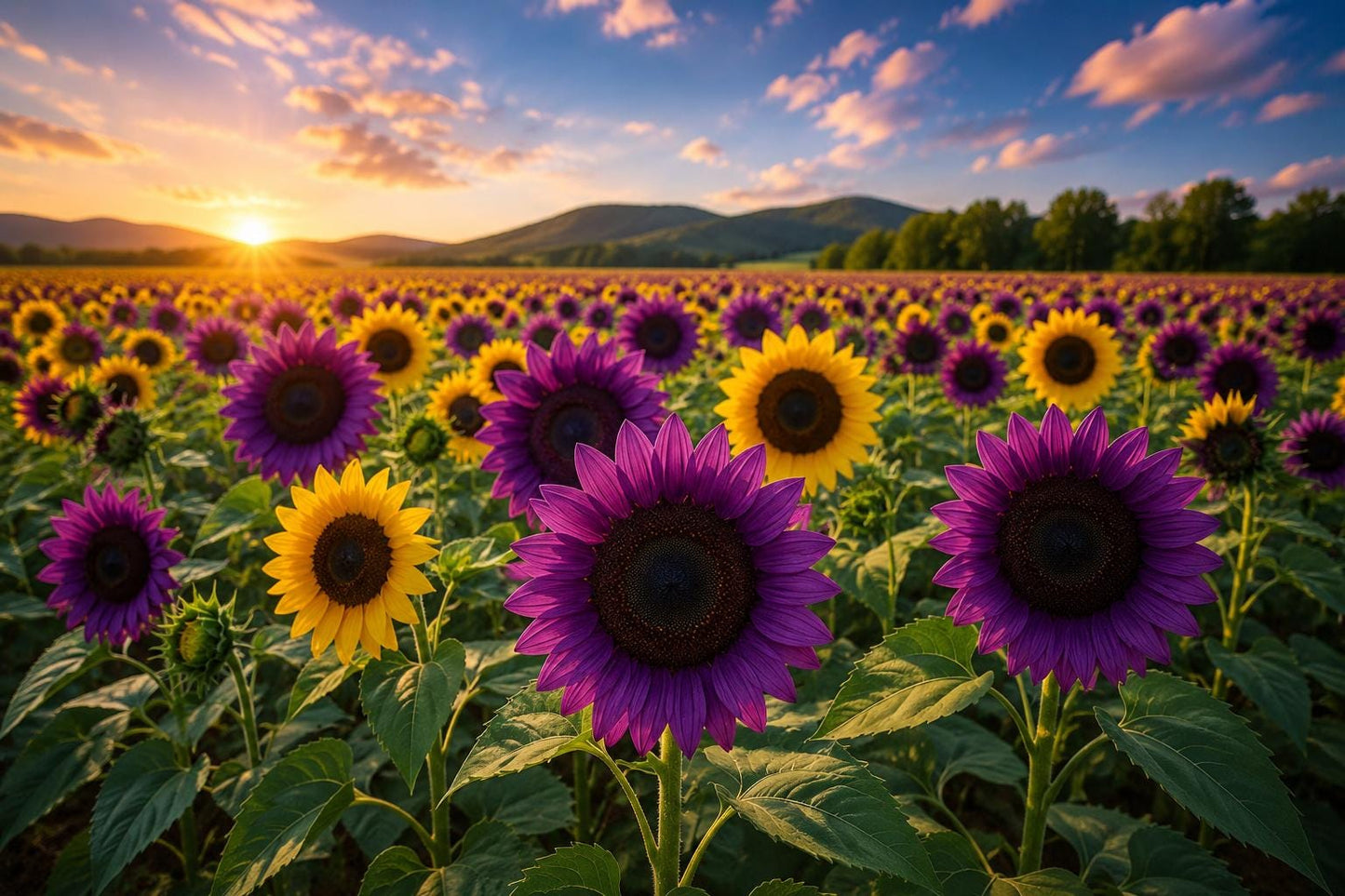 Rare Twin-Blossom Sunflower Seeds - 50pcs Heirloom Blue Over Pink Helianthus annuus for Garden, Cut Flowers, Pollinator Attractant