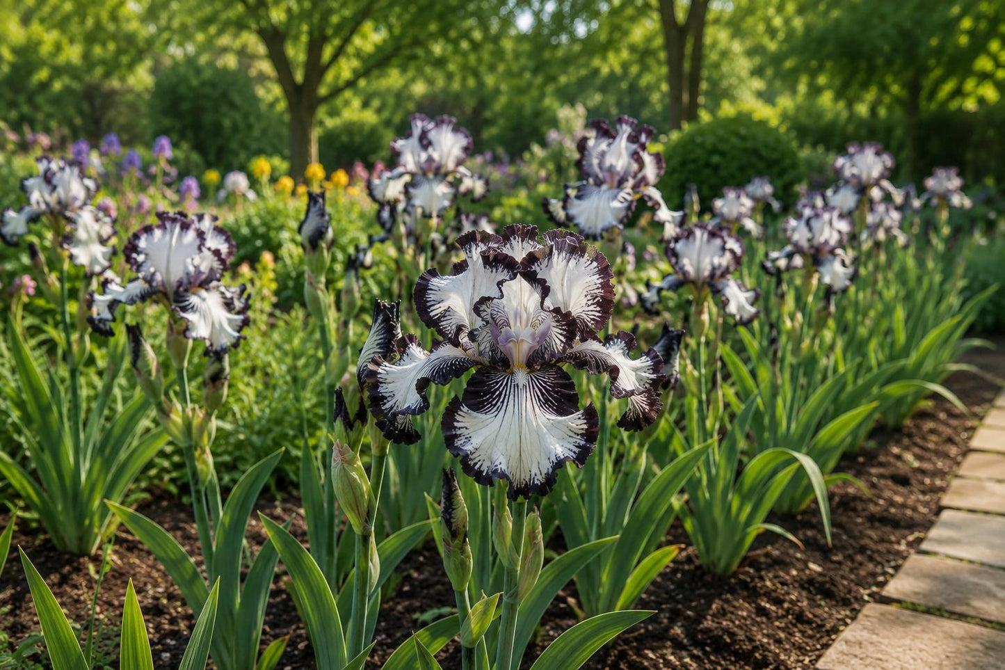 Black-and-White Bearded Iris Seeds - 50 Dramatic Ruffled Bicolor Blooms - Iris germanica Garden Flower Seeds