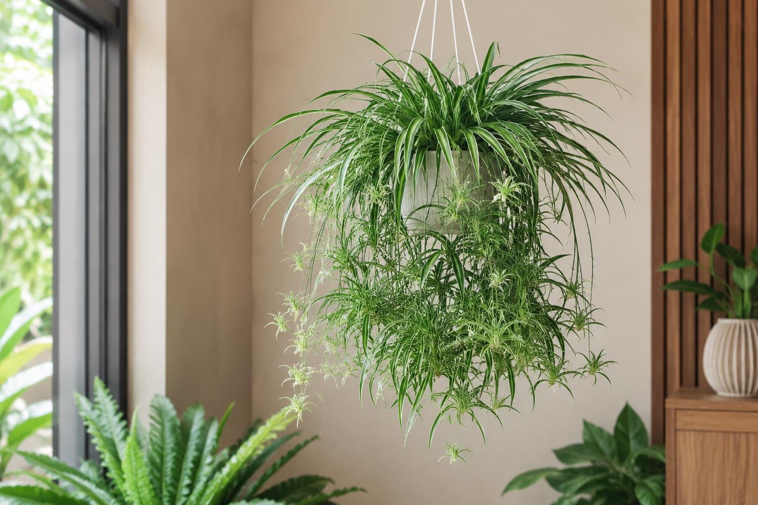 Reverse Variegated Spider Plant Cuttings - 2PCS, Air-Purifying Indoor Houseplant, Chlorophytum comosum
