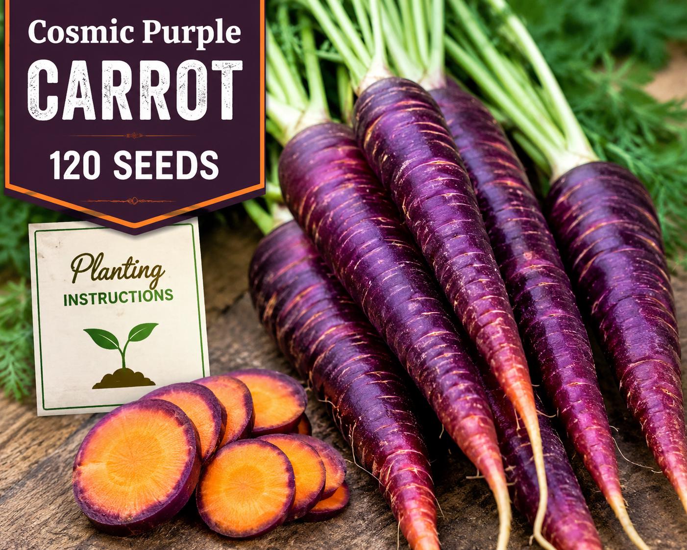 Cosmic Purple Carrot Seeds – Daucus carota subsp. sativus – Purple Root, Orange Interior, Annual Vegetable, 120 Seeds