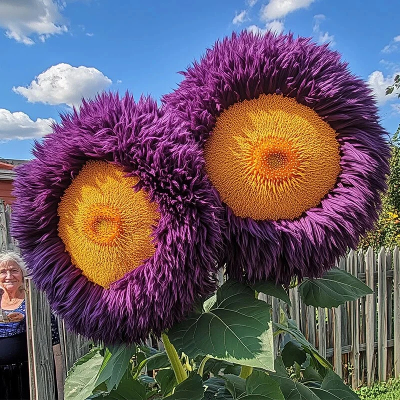 50 Rare Yellow & Purple Enchanting Giant Teddy Bear Sunflower Seeds - Dual-Colored Fluffy Blooms, Pollinator Friendly, Easy to Grow, Helianthus annuus