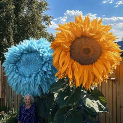 50 Rare Yellow & Blue Enchanting Giant Teddy Bear Sunflower Seeds - Helianthus annuus, Easy to Grow, Pollinator Friendly