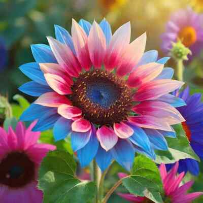 50pcs Twin-Blossom Blue Over Pink Sunflower Seeds | Bicolor Helianthus annuus | Unique Double Blooms