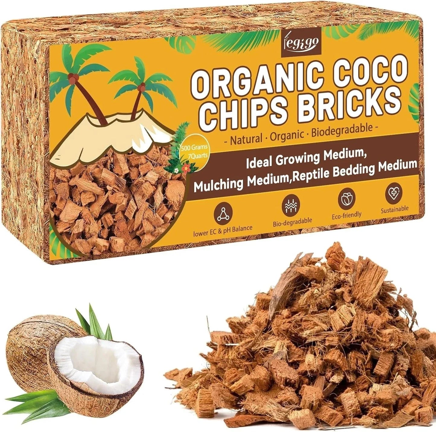 Organic Coconut Coir Chips 1.1 LB for Soil Amendment, Mulch, Hydroponics – Cocos Nucifera