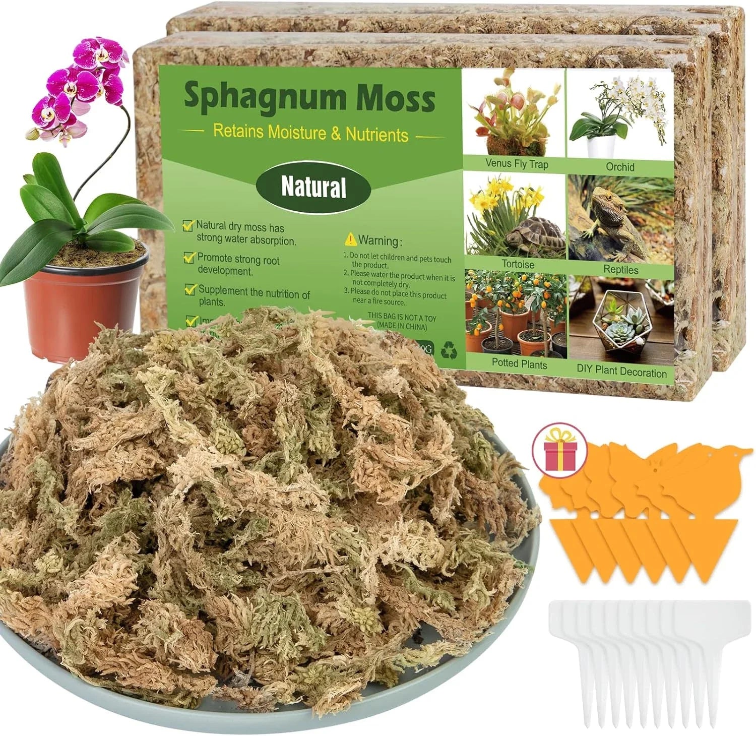 Sphagnum Moss 50QT for Plants & Reptiles, Orchid Potting Medium, Natural Moisture Retention, Rooting & Terrarium Substrate