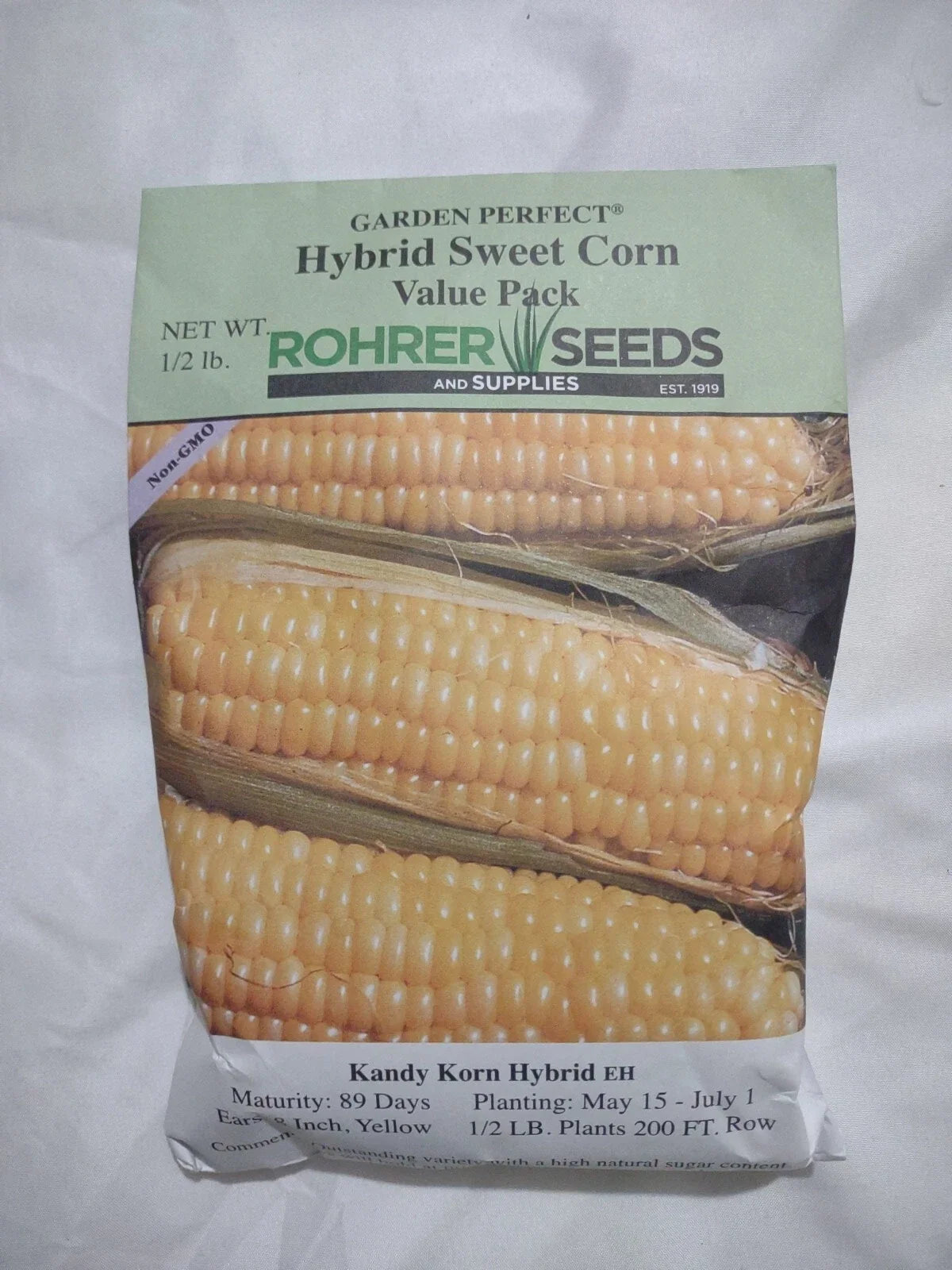 Hybrid Sweet Corn Seeds 1/2 lb Kand Korn Non-GMO Zea mays, Full Sun, 89 Days Maturity, Home Garden, Yellow Kernels