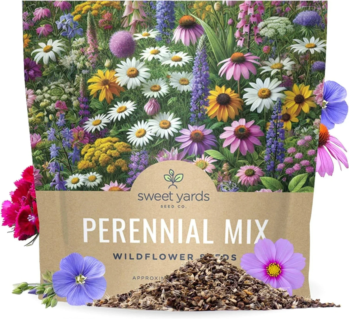 Perennial Wildflower Seeds Mixture - Bulk 1 Ounce Pouch with Native Mixed Colors for Garden