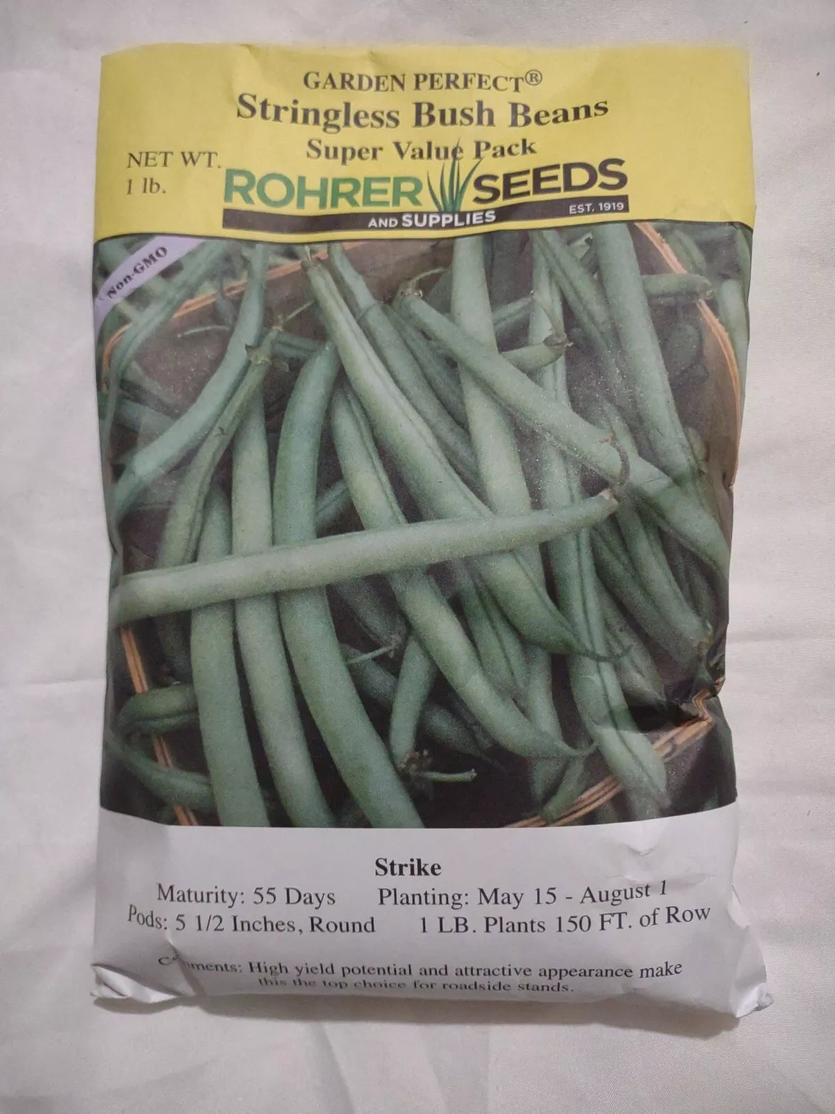 Stringless Bush Beans Seeds 1lb Strike Variety Phaseolus vulgaris, Tender, Green, Full Sun, Compact Growth