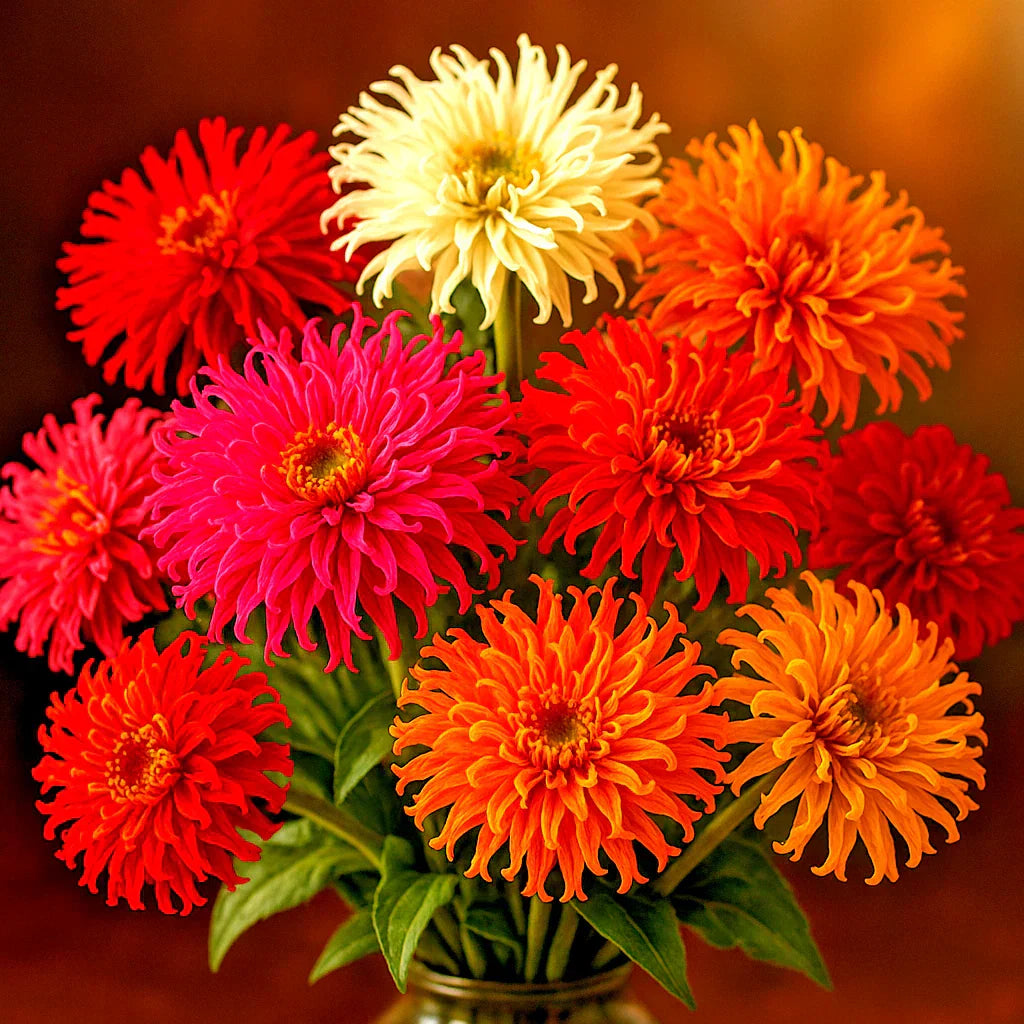 Zinnia Seeds - 300+ Count - Cactus Flower Autumn Mix - Heat & Drought Tolerant
