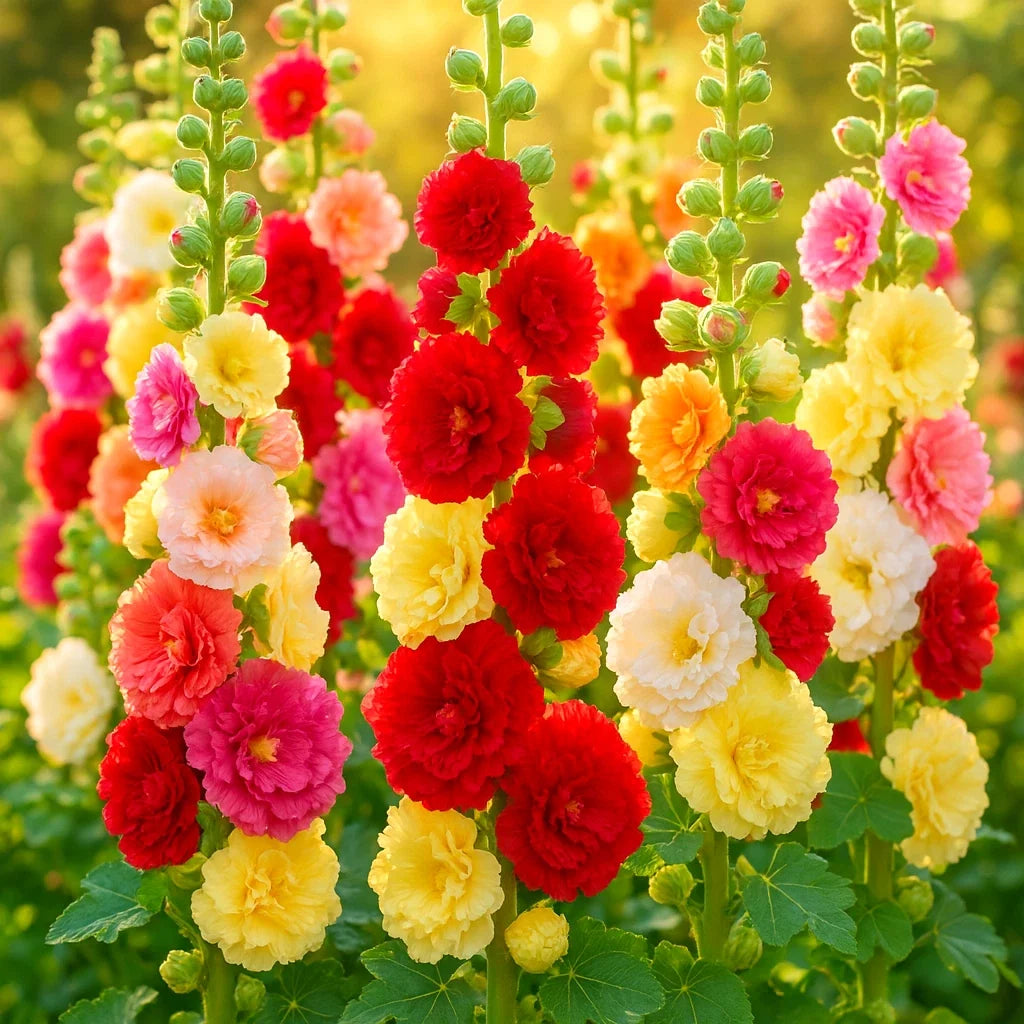 Giant Hollyhock Seeds - Hummingbird Autumn Mix - 200+ Alcea rosea Flower Seeds for Gardens & Pollinators