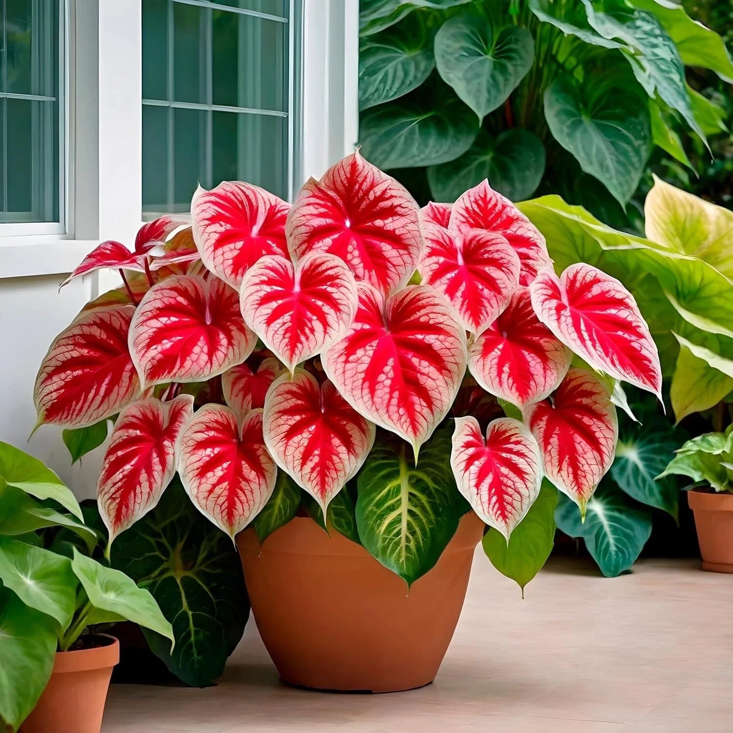 Crimson Sky Caladium Bulbs 6 Pack - Colorful Foliage, Shade Garden, Caladium bicolor, Perennial Tropical Plant