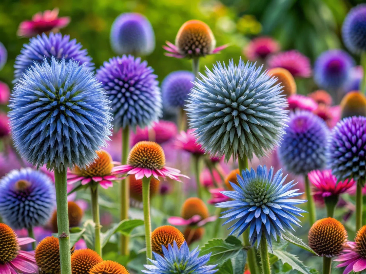 Big Blue Globe Thistle Seeds - 50 Echinops ritro Perennial Blue Spherical Flowers for Pollinators, Easy to Grow, Drought Tolerant