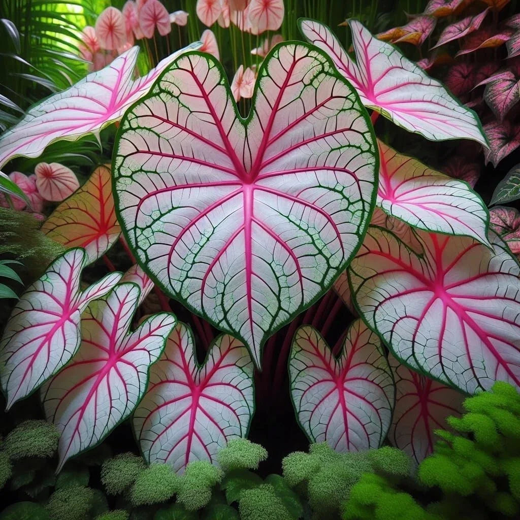 Fiesta Caladium Bulbs - Colorful Foliage for Gardens - Caladium bicolor - Perennial Planting Bulbs (2 Pack)