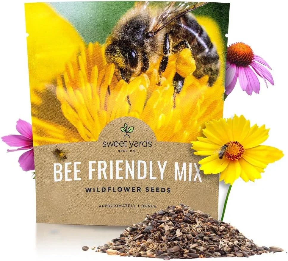 Bee Friendly Wildflower Seed Mix - 1 Ounce, Over 7,500 Open Pollinated Seeds for Pollinator Gardens