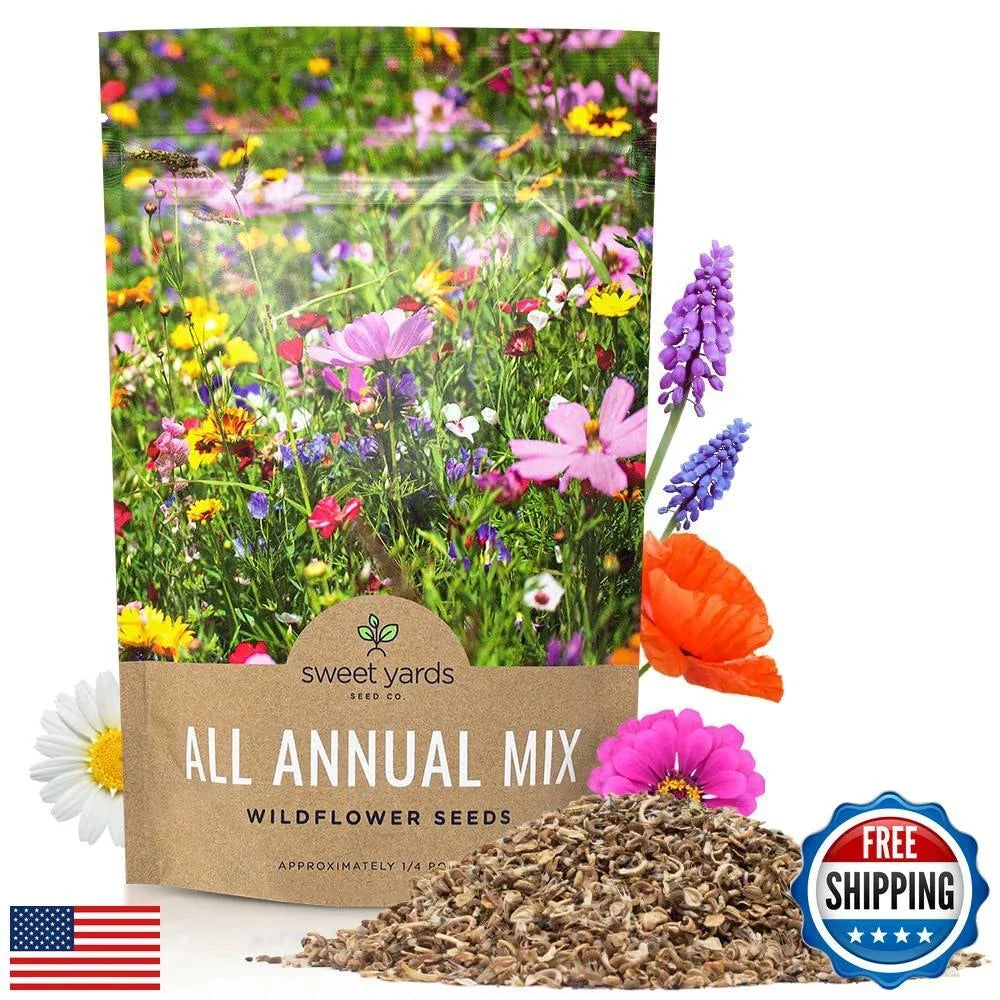 Bulk Wildflower Seeds 1/4 Pound Bag - Over 30,000 Quick Blooming Annual Seeds for Vibrant Gardens