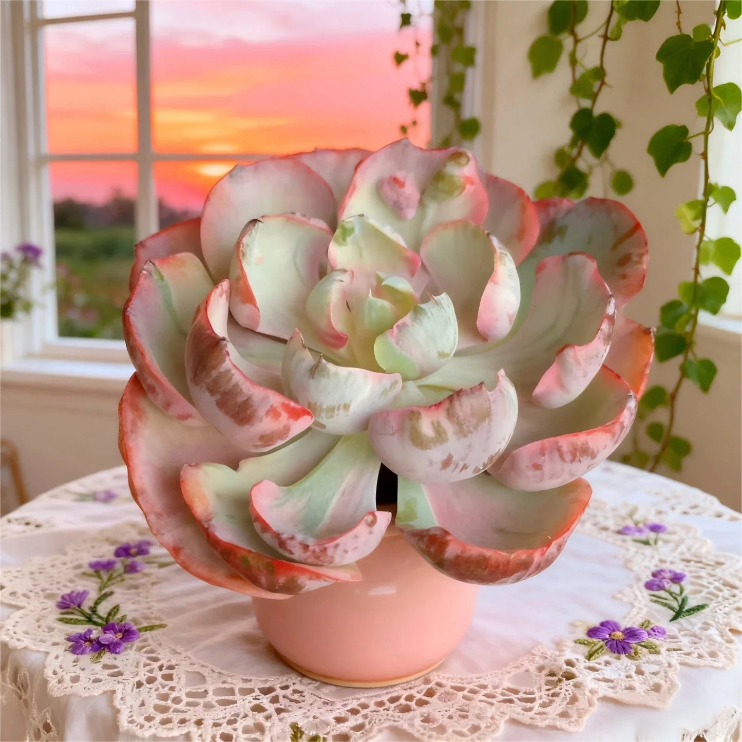 Echeveria Heart Moon Variegata Succulent - Bare Root Live Plant, Easy Care, Drought-Tolerant