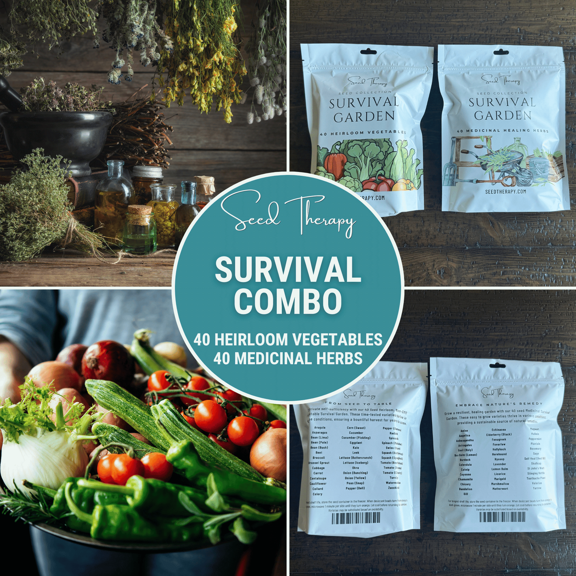 Survival Garden Seed Kit – 80 Heirloom Vegetable & Medicinal Herb Varieties – 9,100+ Seeds for Self-Sufficiency & Resilience